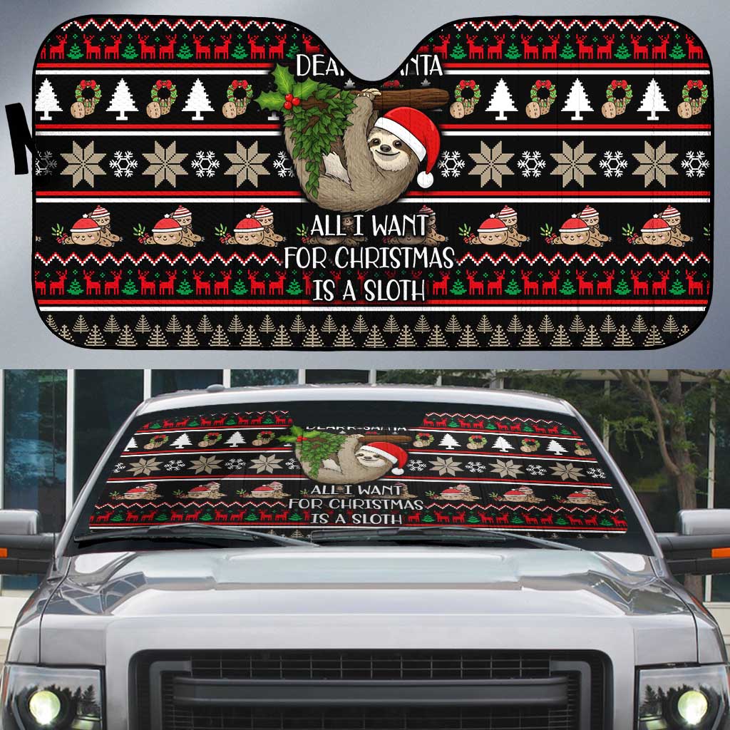 Sloth All I Want For Christmas Auto Sun Shade Xmas Holiday Patterns - Wonder Print Shop