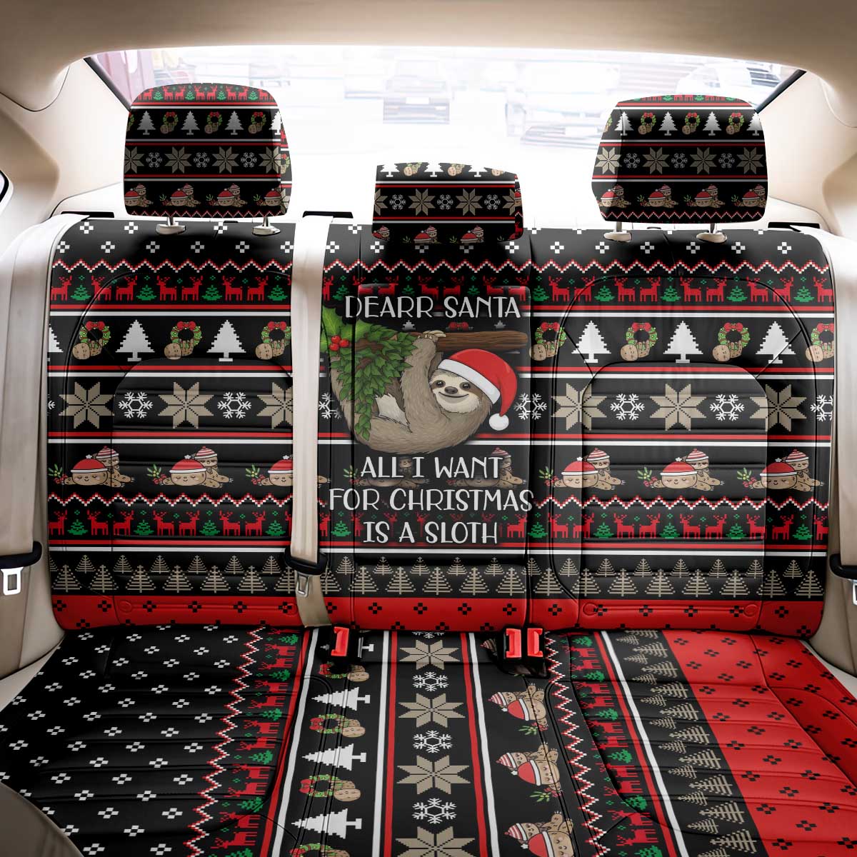 Sloth All I Want For Christmas Back Car Seat Cover Xmas Holiday Patterns - Wonder Print Shop