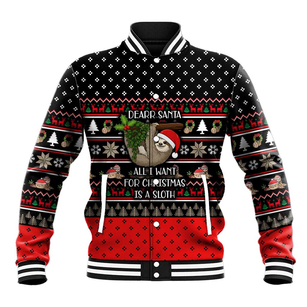 Sloth All I Want For Christmas Baseball Jacket Xmas Holiday Patterns - Wonder Print Shop