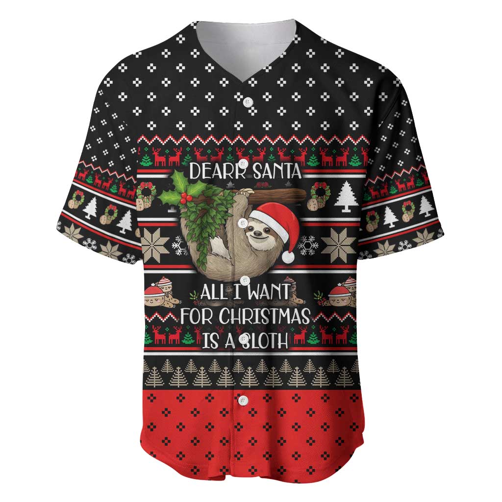 Sloth All I Want For Christmas Baseball Jersey Xmas Holiday Patterns - Wonder Print Shop
