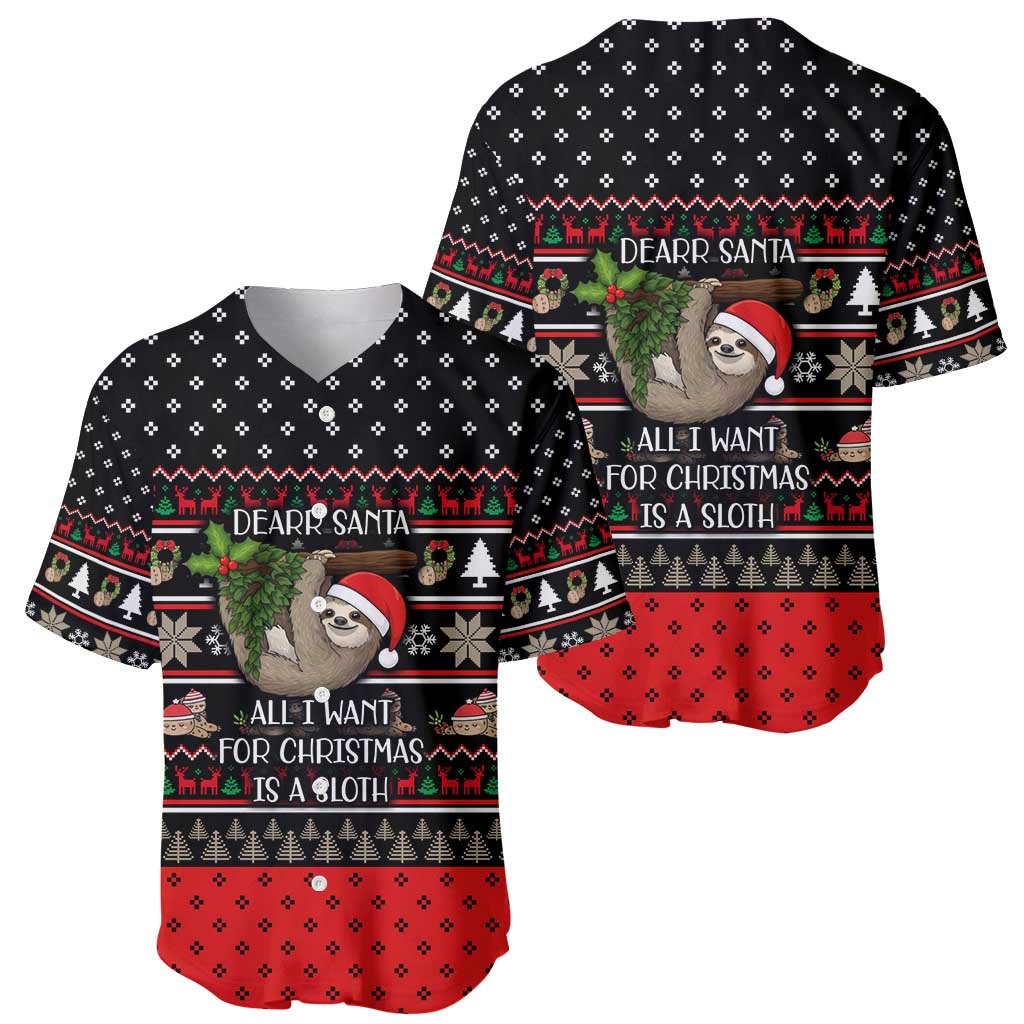 Sloth All I Want For Christmas Baseball Jersey Xmas Holiday Patterns - Wonder Print Shop