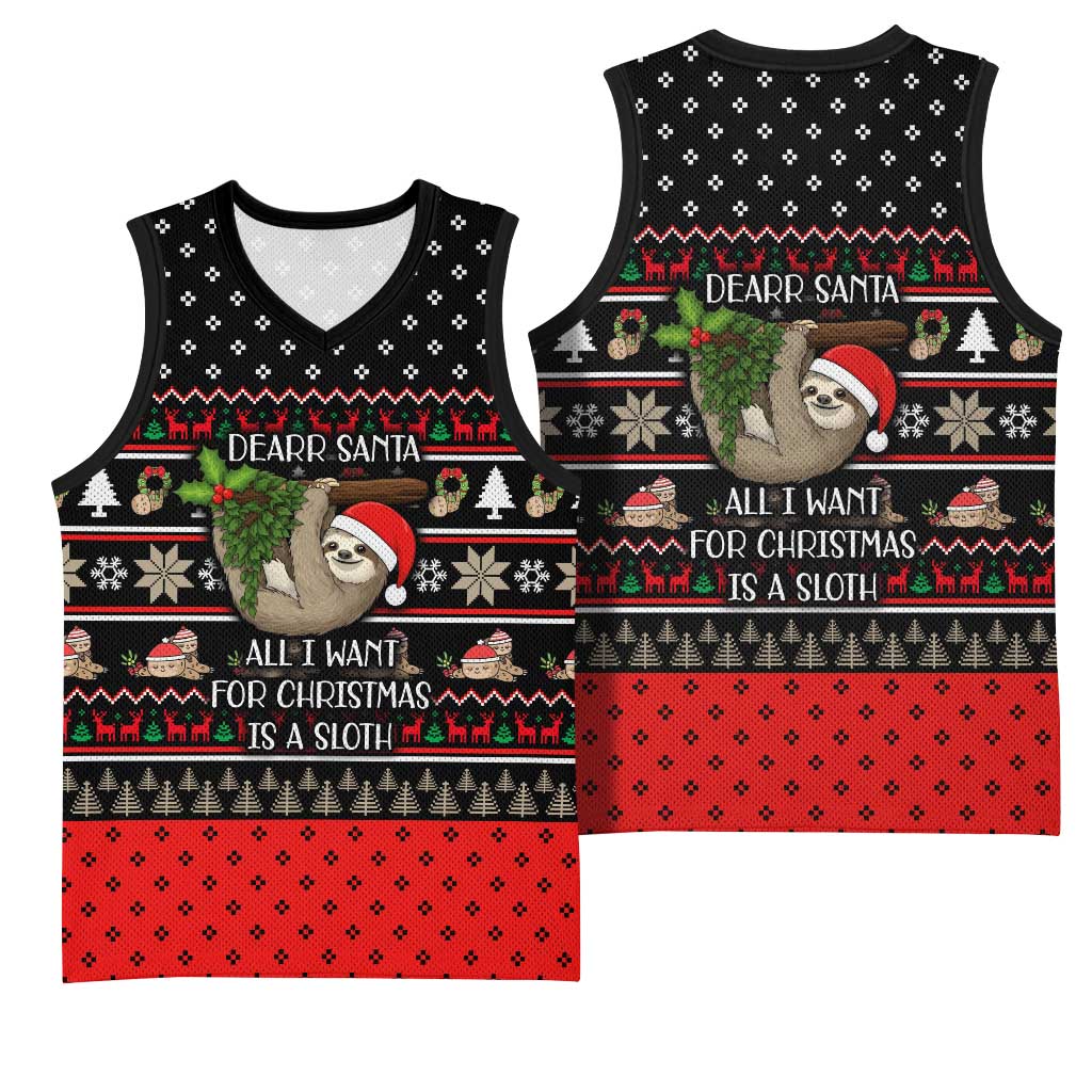 Sloth All I Want For Christmas Basketball Jersey Xmas Holiday Patterns - Wonder Print Shop