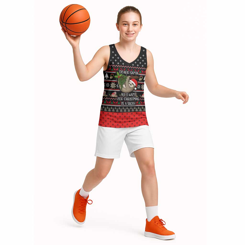 Sloth All I Want For Christmas Basketball Jersey Xmas Holiday Patterns - Wonder Print Shop