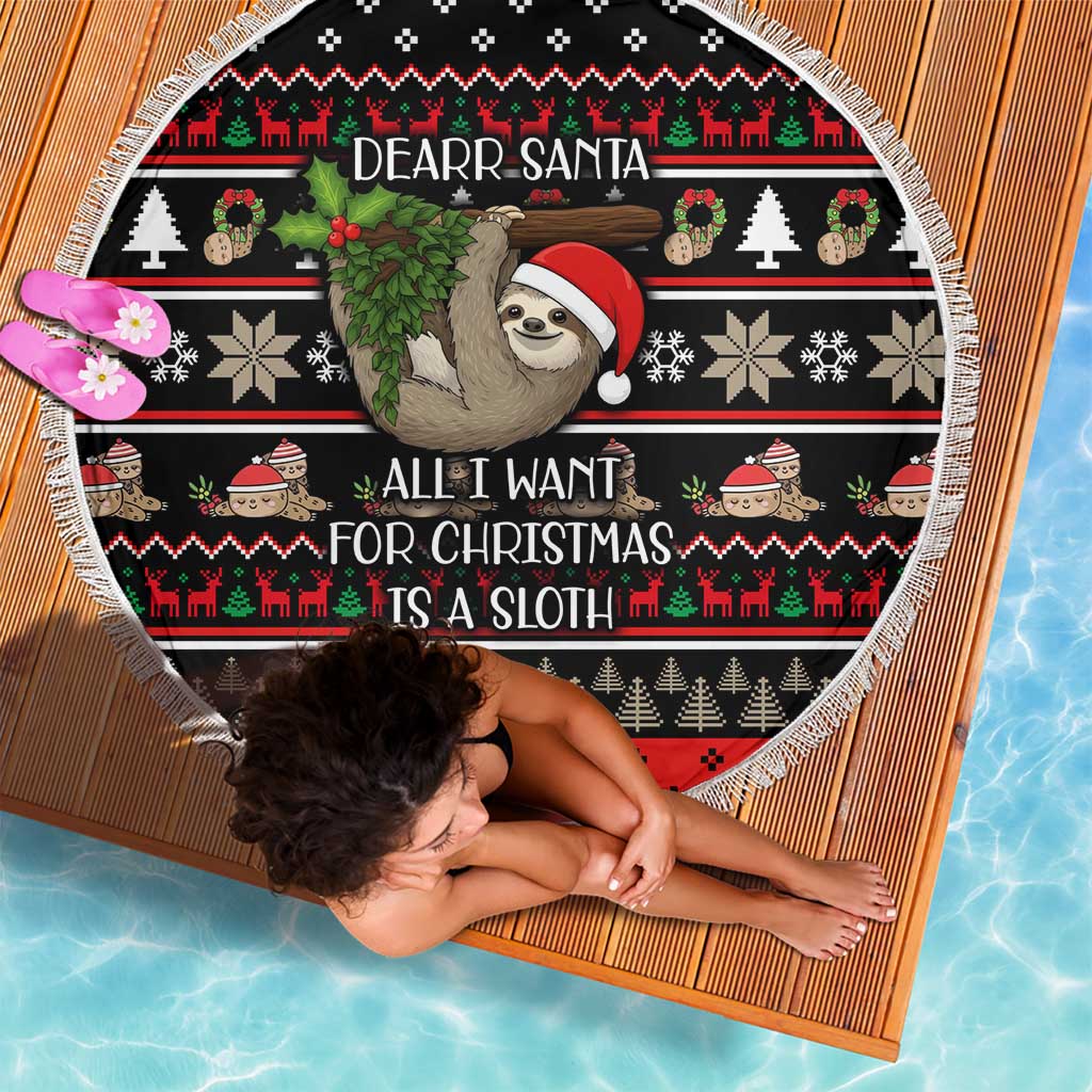 Sloth All I Want For Christmas Beach Blanket Xmas Holiday Patterns - Wonder Print Shop