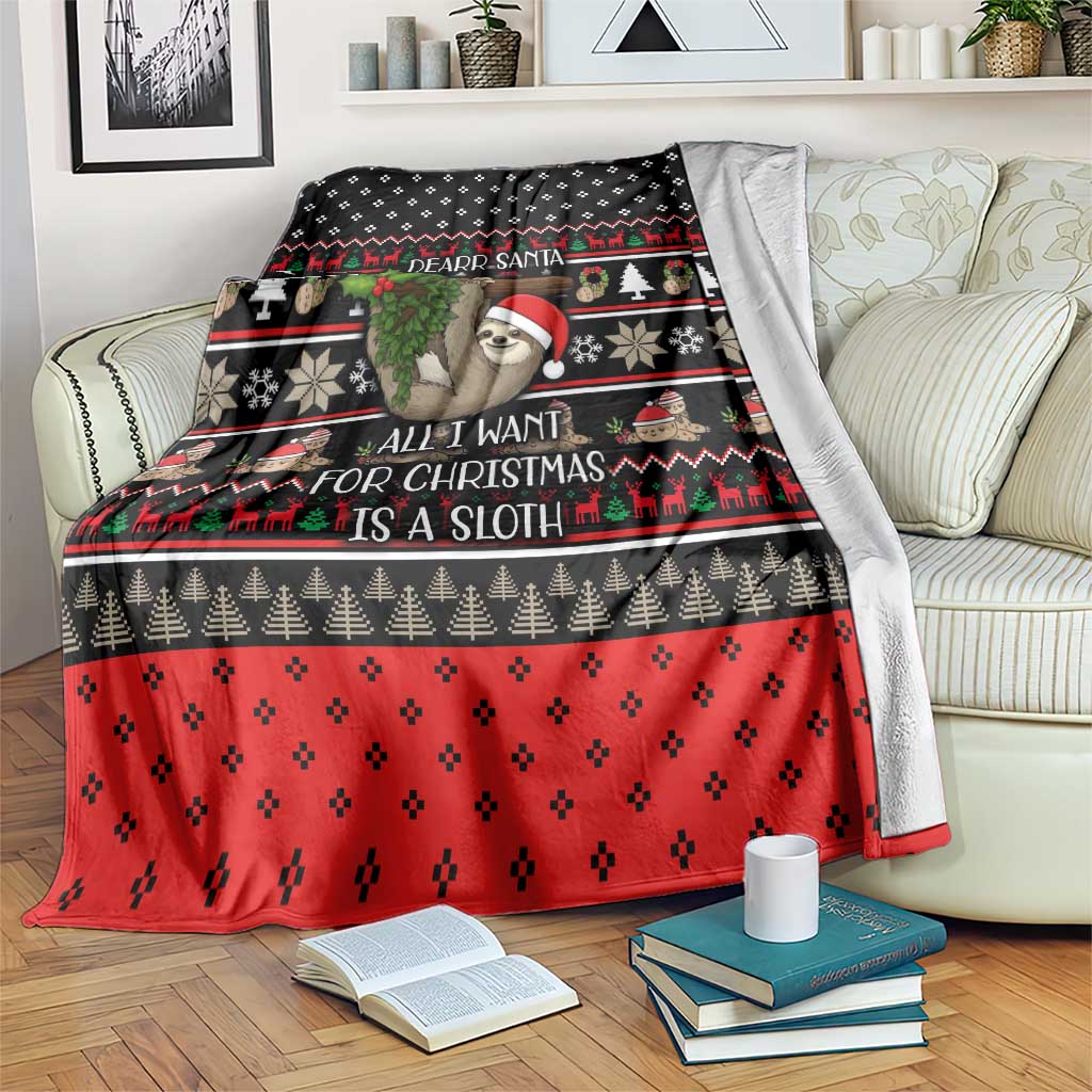 Sloth All I Want For Christmas Blanket Xmas Holiday Patterns - Wonder Print Shop