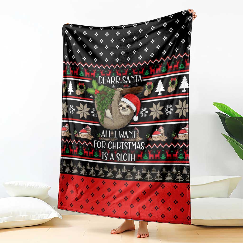 Sloth All I Want For Christmas Blanket Xmas Holiday Patterns - Wonder Print Shop