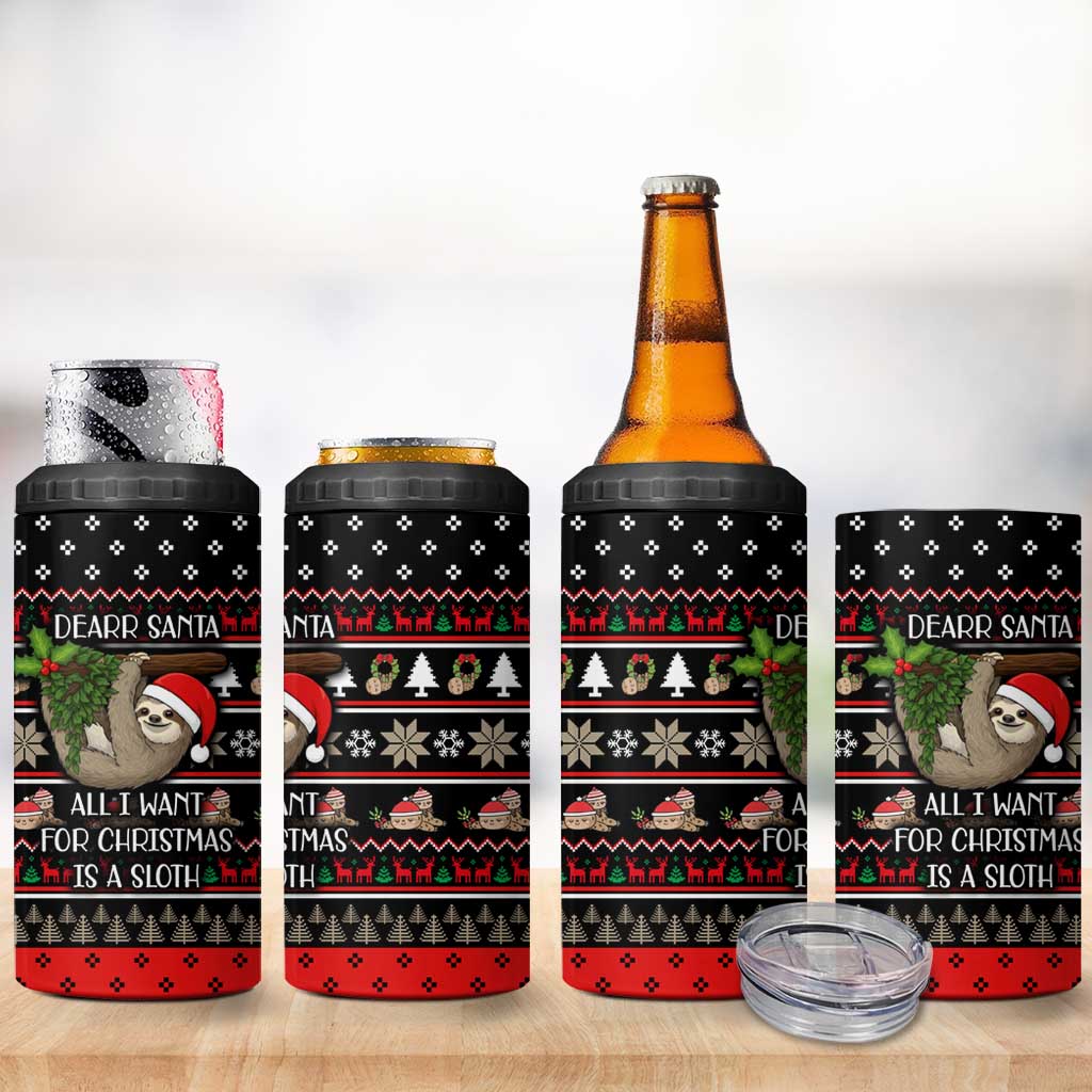 Sloth All I Want For Christmas 4 in 1 Can Cooler Tumbler Xmas Holiday Patterns - Wonder Print Shop