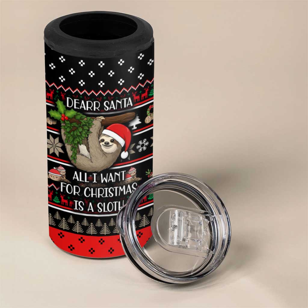 Sloth All I Want For Christmas 4 in 1 Can Cooler Tumbler Xmas Holiday Patterns - Wonder Print Shop