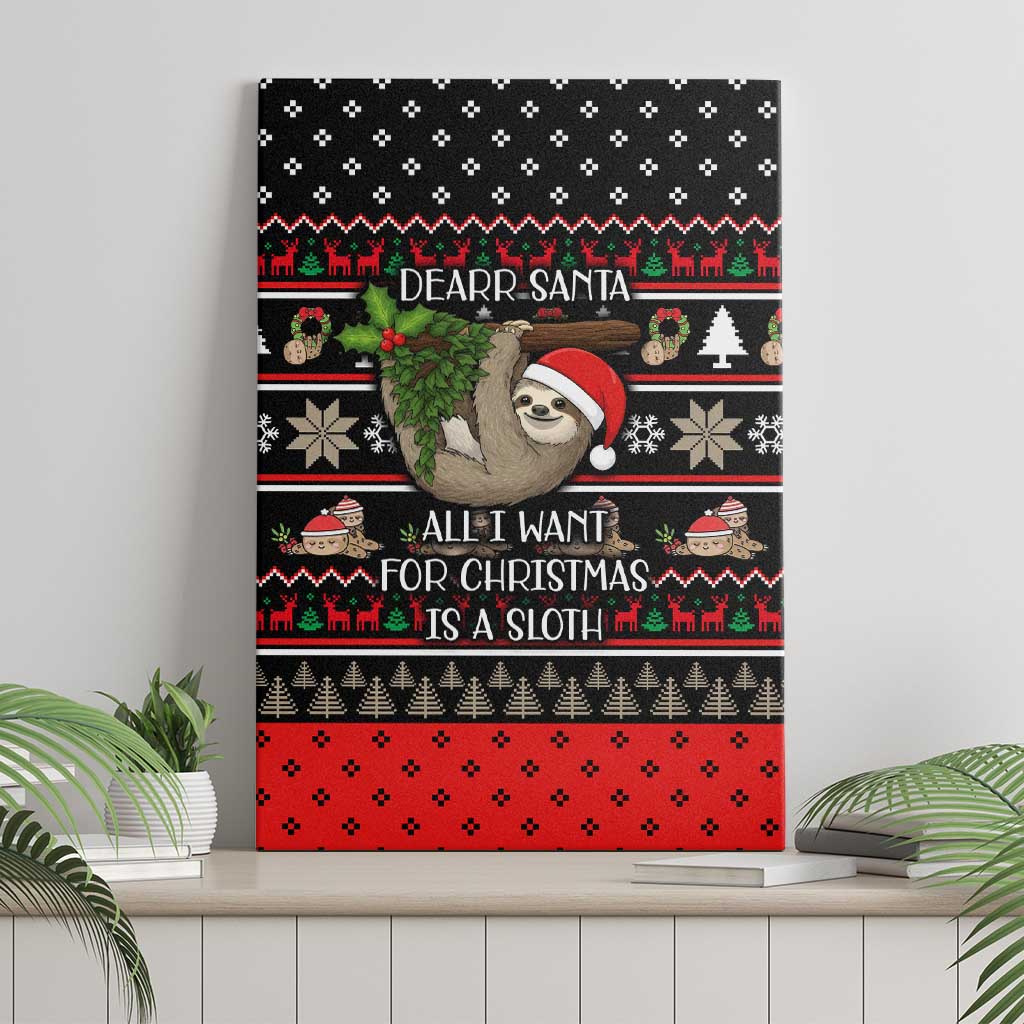 Sloth All I Want For Christmas Canvas Wall Art Xmas Holiday Patterns - Wonder Print Shop