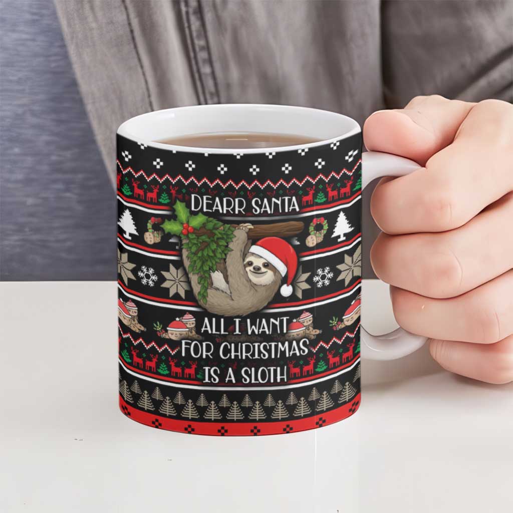 Sloth All I Want For Christmas Ceramic Mug Xmas Holiday Patterns - Wonder Print Shop