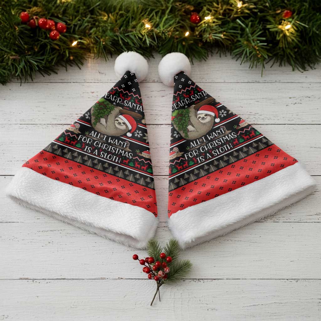 Sloth All I Want For Christmas Santa Hat Xmas Holiday Patterns - Wonder Print Shop