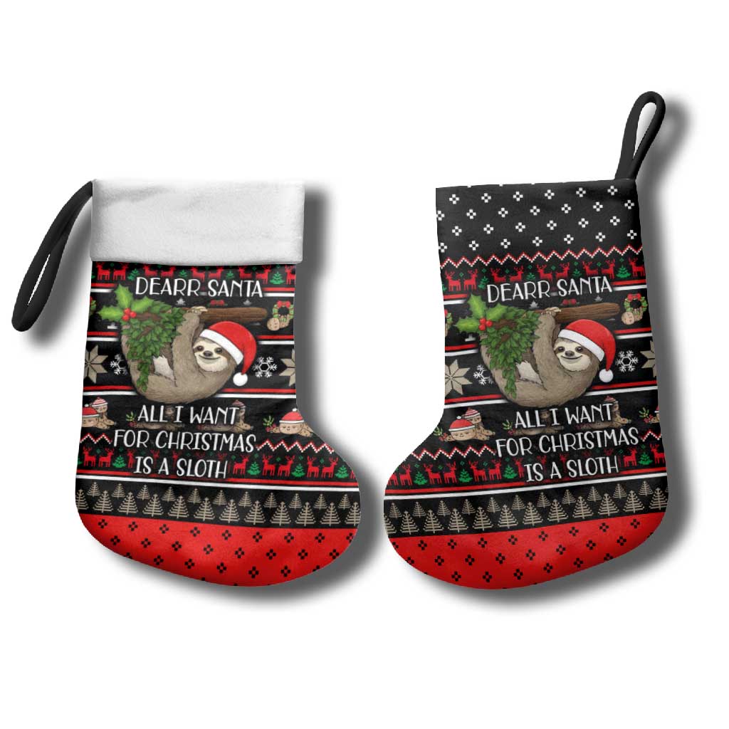 Sloth All I Want For Christmas Stocking Xmas Holiday Patterns - Wonder Print Shop