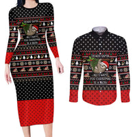Sloth All I Want For Christmas Couples Matching Long Sleeve Bodycon Dress and Long Sleeve Button Shirt Xmas Holiday Patterns - Wonder Print Shop
