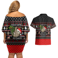 Sloth All I Want For Christmas Couples Matching Off Shoulder Short Dress and Hawaiian Shirt Xmas Holiday Patterns - Wonder Print Shop