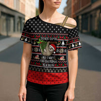 Sloth All I Want For Christmas Cross Shoulder Shirt Xmas Holiday Patterns - Wonder Print Shop