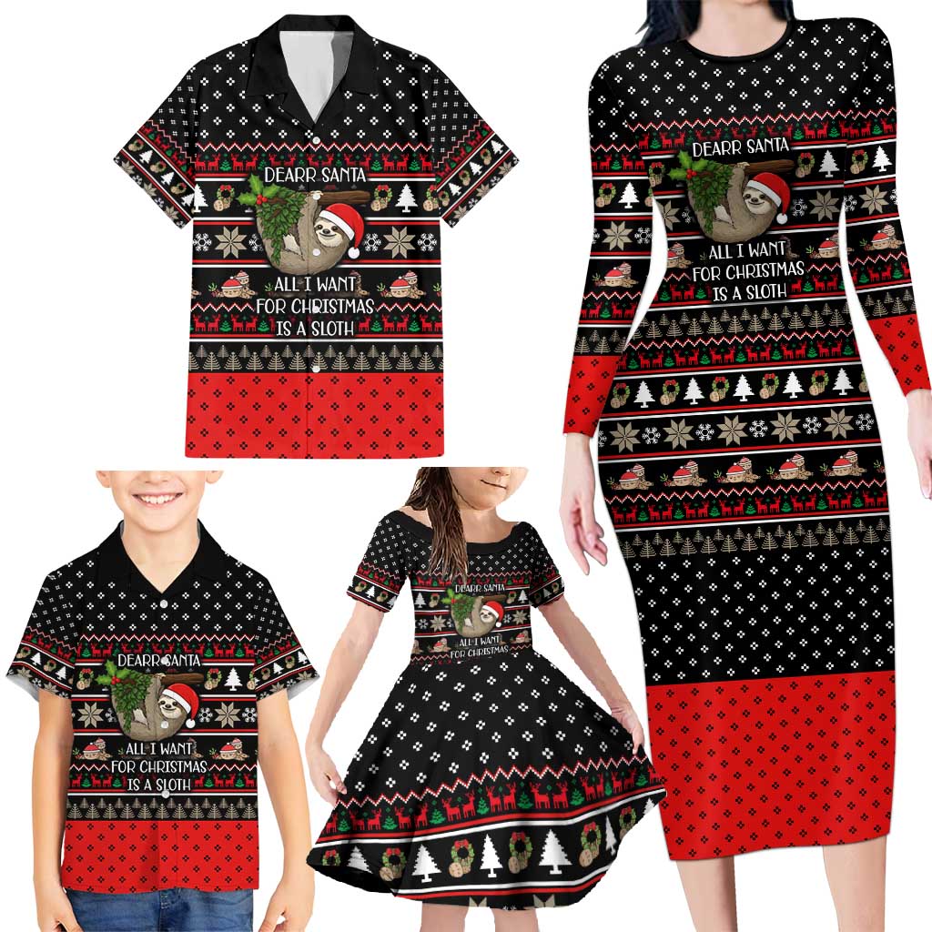 Sloth All I Want For Christmas Family Matching Long Sleeve Bodycon Dress and Hawaiian Shirt Xmas Holiday Patterns - Wonder Print Shop