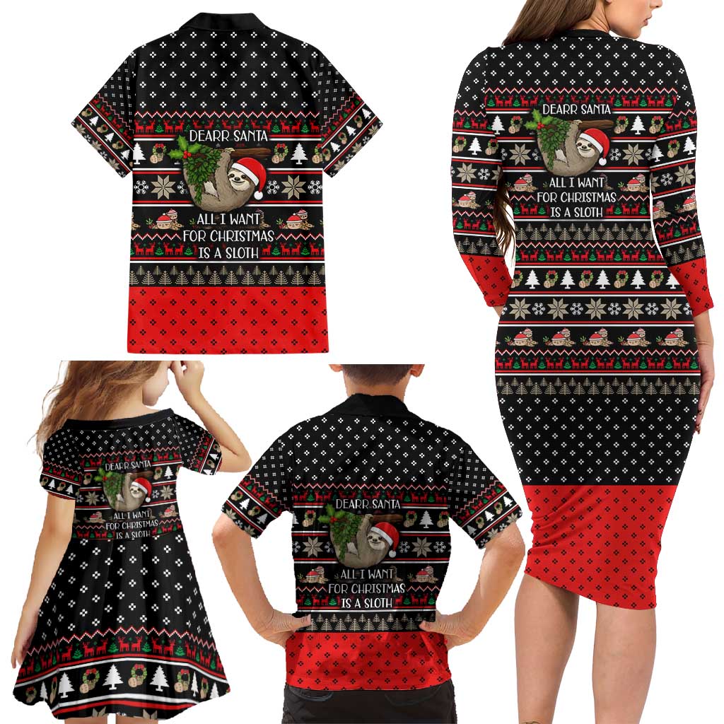 Sloth All I Want For Christmas Family Matching Long Sleeve Bodycon Dress and Hawaiian Shirt Xmas Holiday Patterns - Wonder Print Shop
