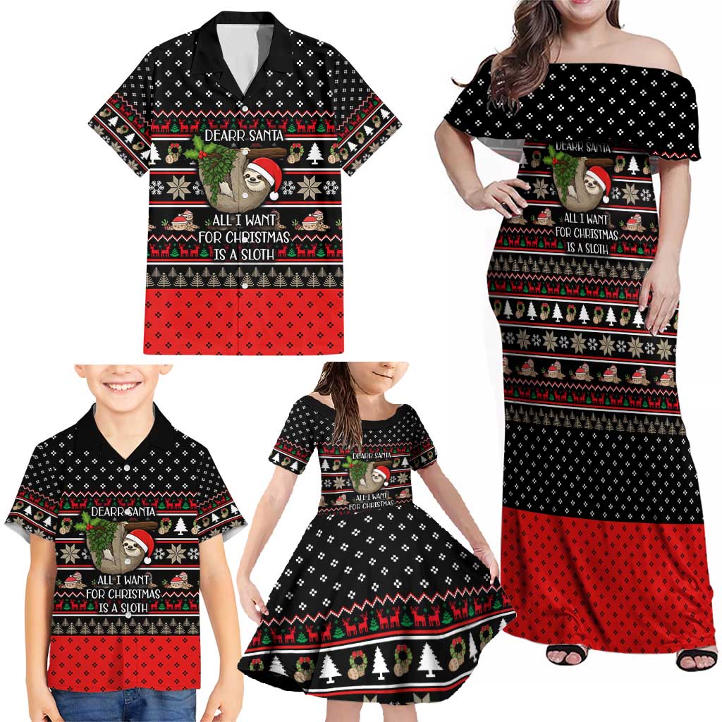 Sloth All I Want For Christmas Family Matching Off Shoulder Maxi Dress and Hawaiian Shirt Xmas Holiday Patterns - Wonder Print Shop