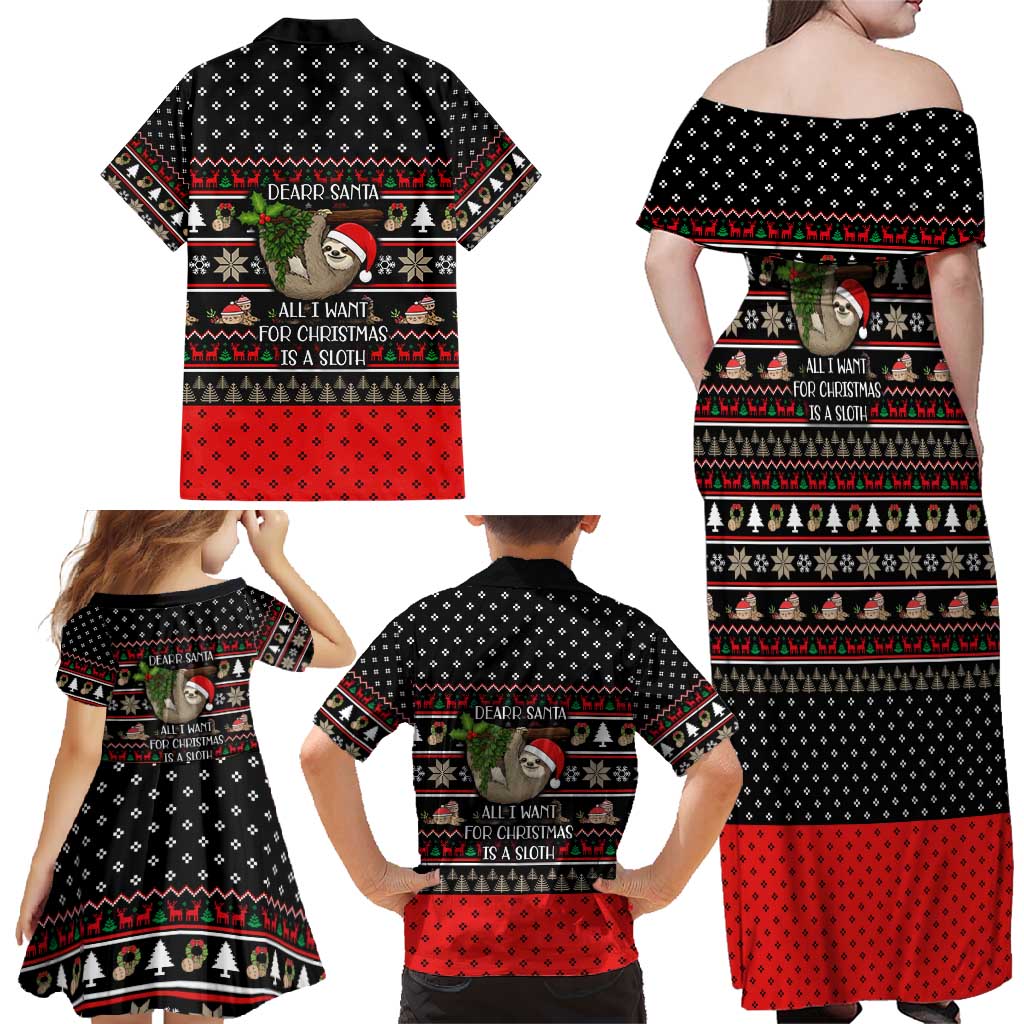 Sloth All I Want For Christmas Family Matching Off Shoulder Maxi Dress and Hawaiian Shirt Xmas Holiday Patterns - Wonder Print Shop