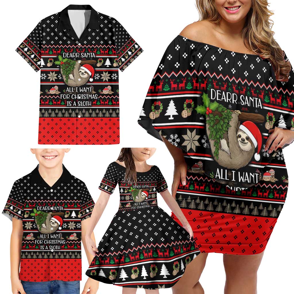 Sloth All I Want For Christmas Family Matching Off Shoulder Short Dress and Hawaiian Shirt Xmas Holiday Patterns - Wonder Print Shop
