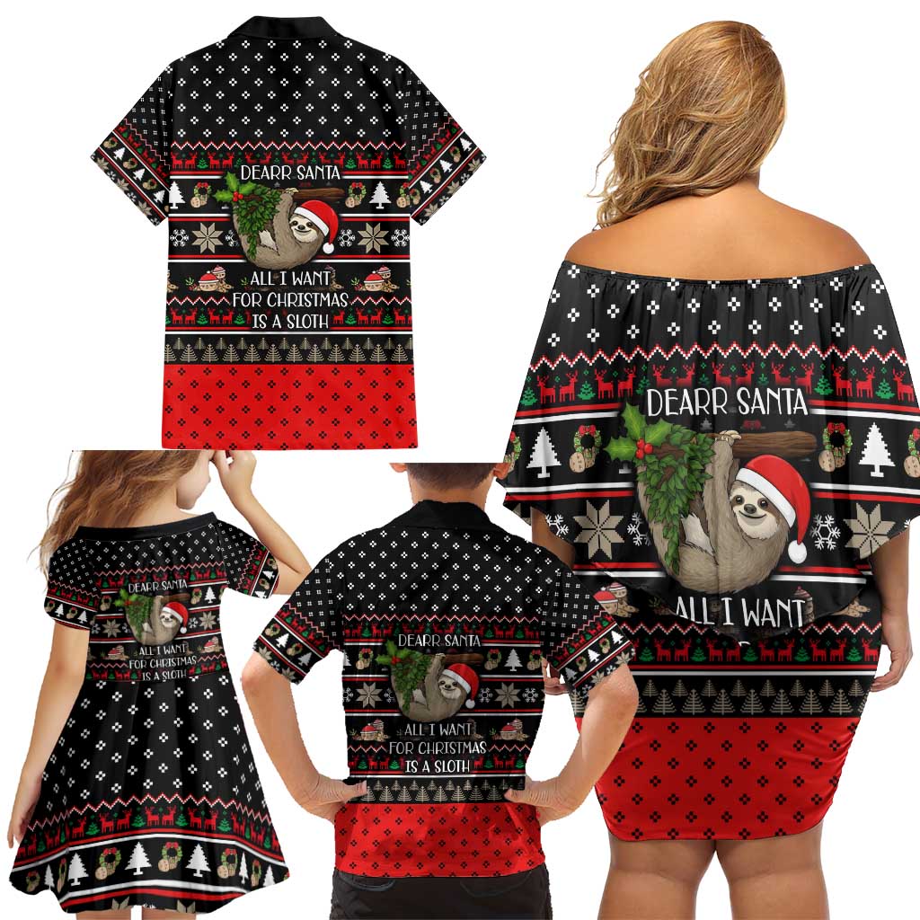 Sloth All I Want For Christmas Family Matching Off Shoulder Short Dress and Hawaiian Shirt Xmas Holiday Patterns - Wonder Print Shop