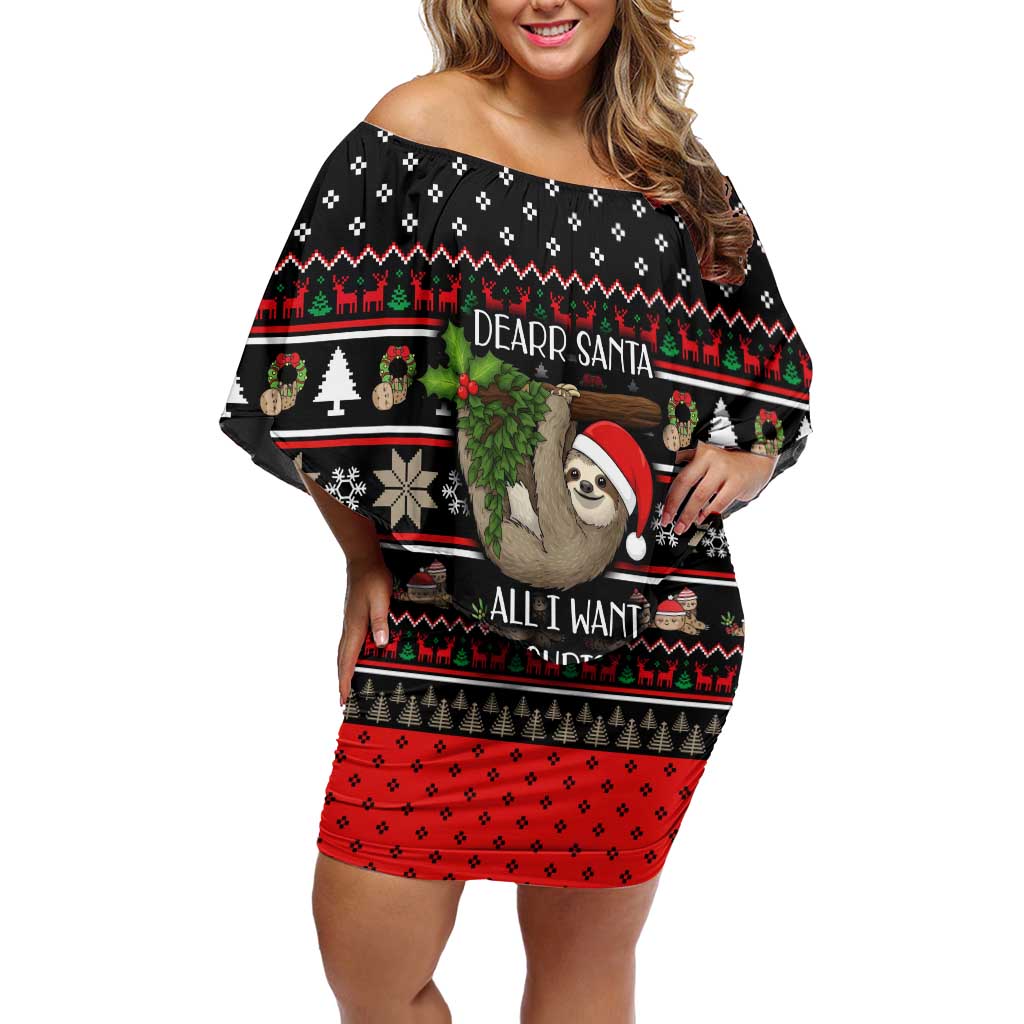 Sloth All I Want For Christmas Family Matching Off Shoulder Short Dress and Hawaiian Shirt Xmas Holiday Patterns - Wonder Print Shop