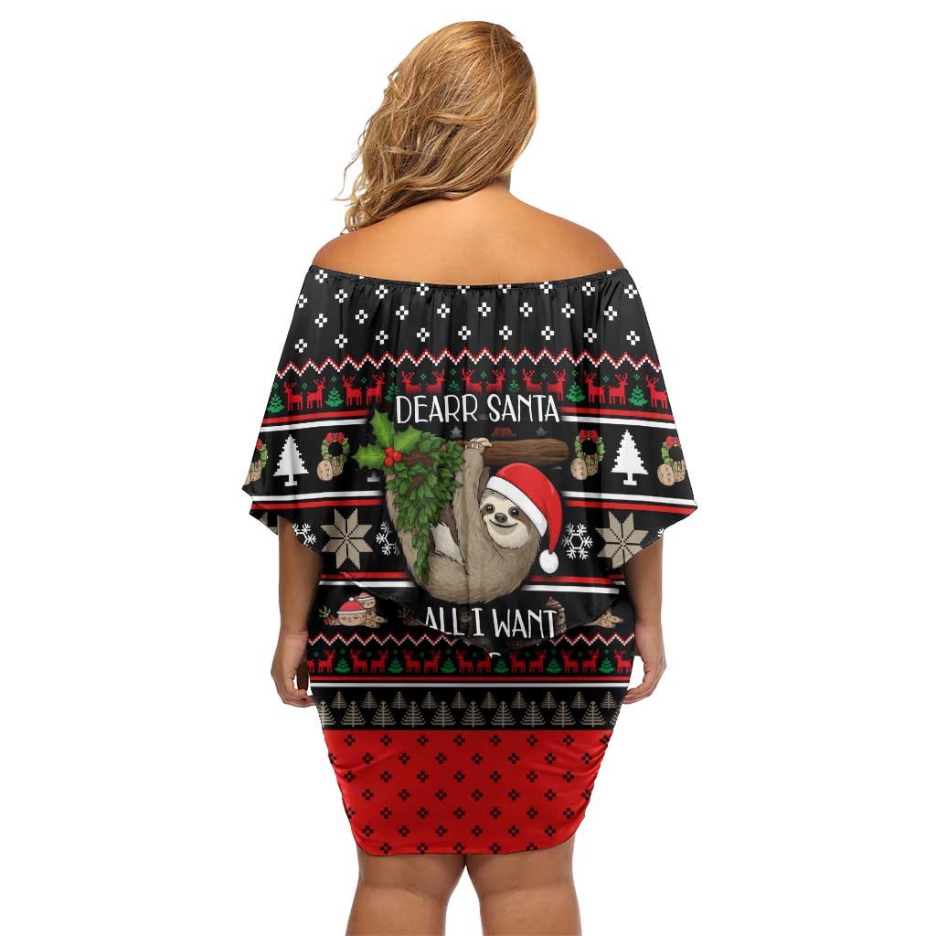 Sloth All I Want For Christmas Family Matching Off Shoulder Short Dress and Hawaiian Shirt Xmas Holiday Patterns - Wonder Print Shop