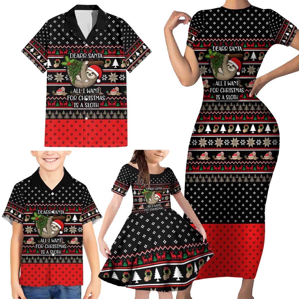 Sloth All I Want For Christmas Family Matching Short Sleeve Bodycon Dress and Hawaiian Shirt Xmas Holiday Patterns - Wonder Print Shop