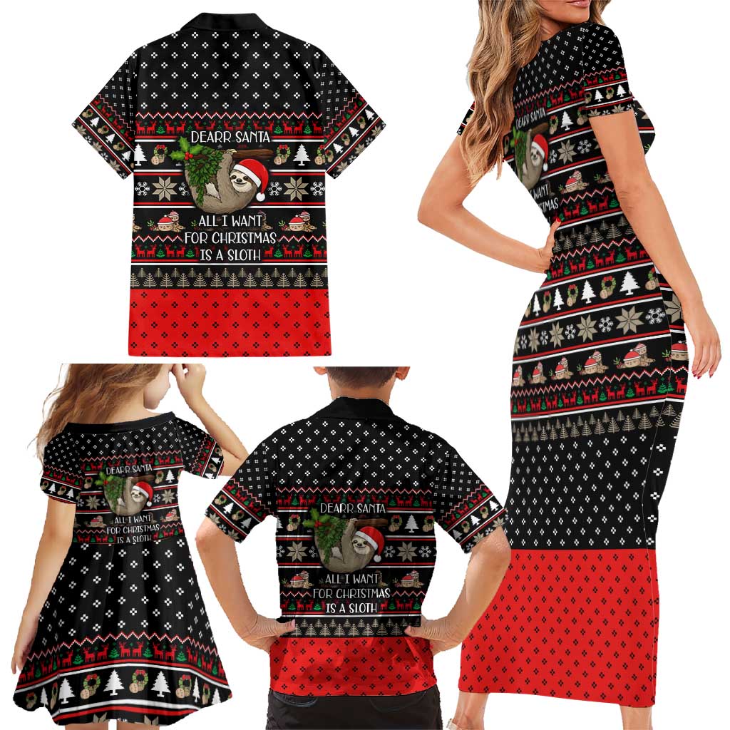 Sloth All I Want For Christmas Family Matching Short Sleeve Bodycon Dress and Hawaiian Shirt Xmas Holiday Patterns - Wonder Print Shop