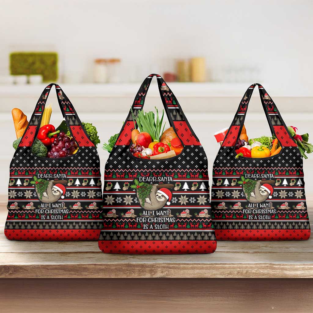 Sloth All I Want For Christmas Grocery Bag Xmas Holiday Patterns - Wonder Print Shop
