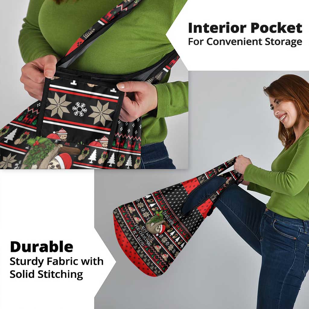 Sloth All I Want For Christmas Grocery Bag Xmas Holiday Patterns - Wonder Print Shop