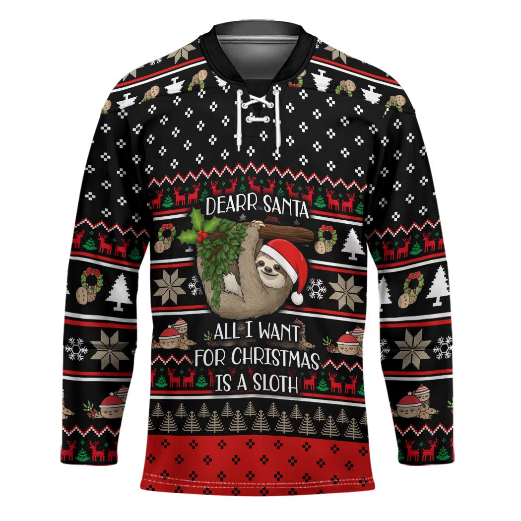Sloth All I Want For Christmas Hockey Jersey Xmas Holiday Patterns - Wonder Print Shop