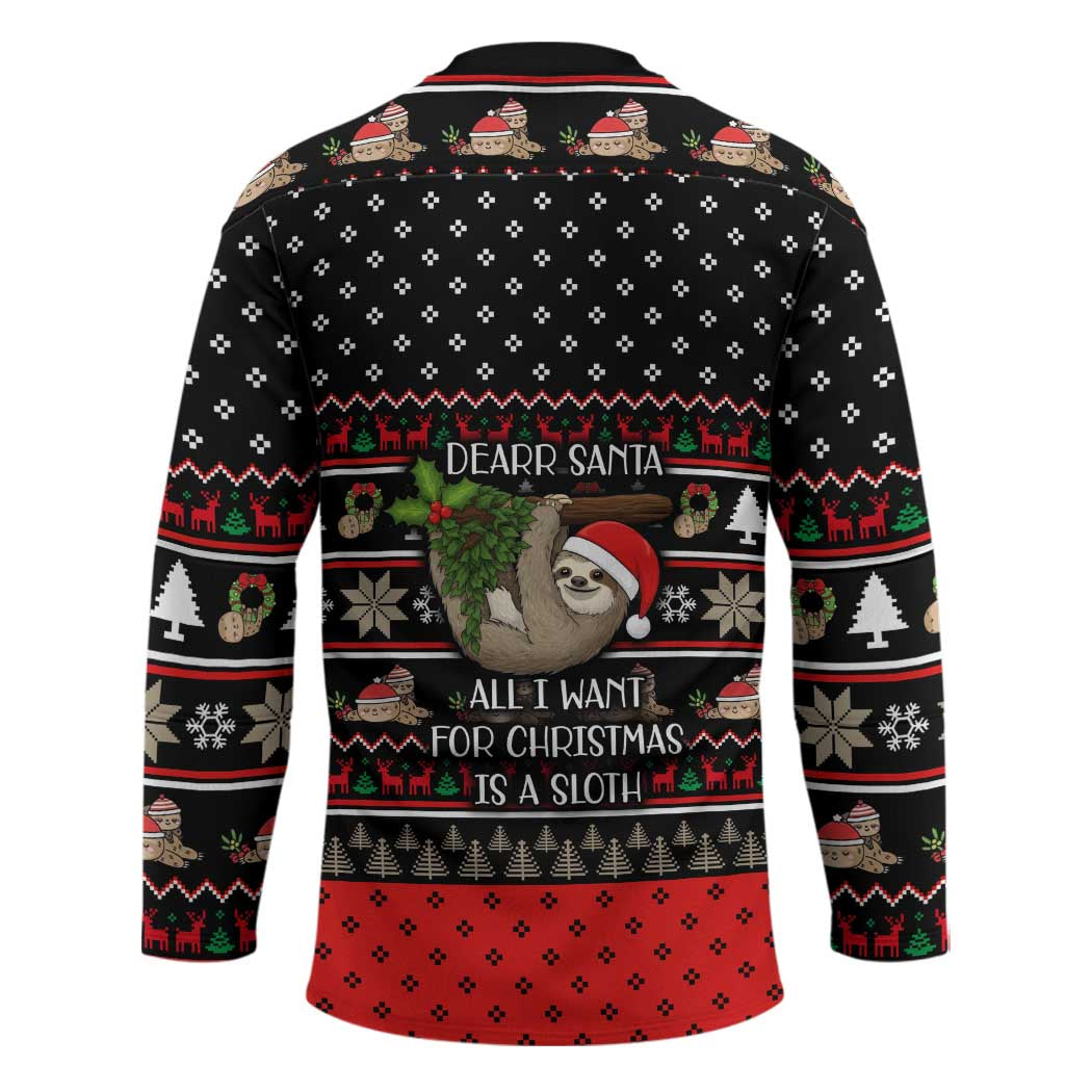 Sloth All I Want For Christmas Hockey Jersey Xmas Holiday Patterns - Wonder Print Shop