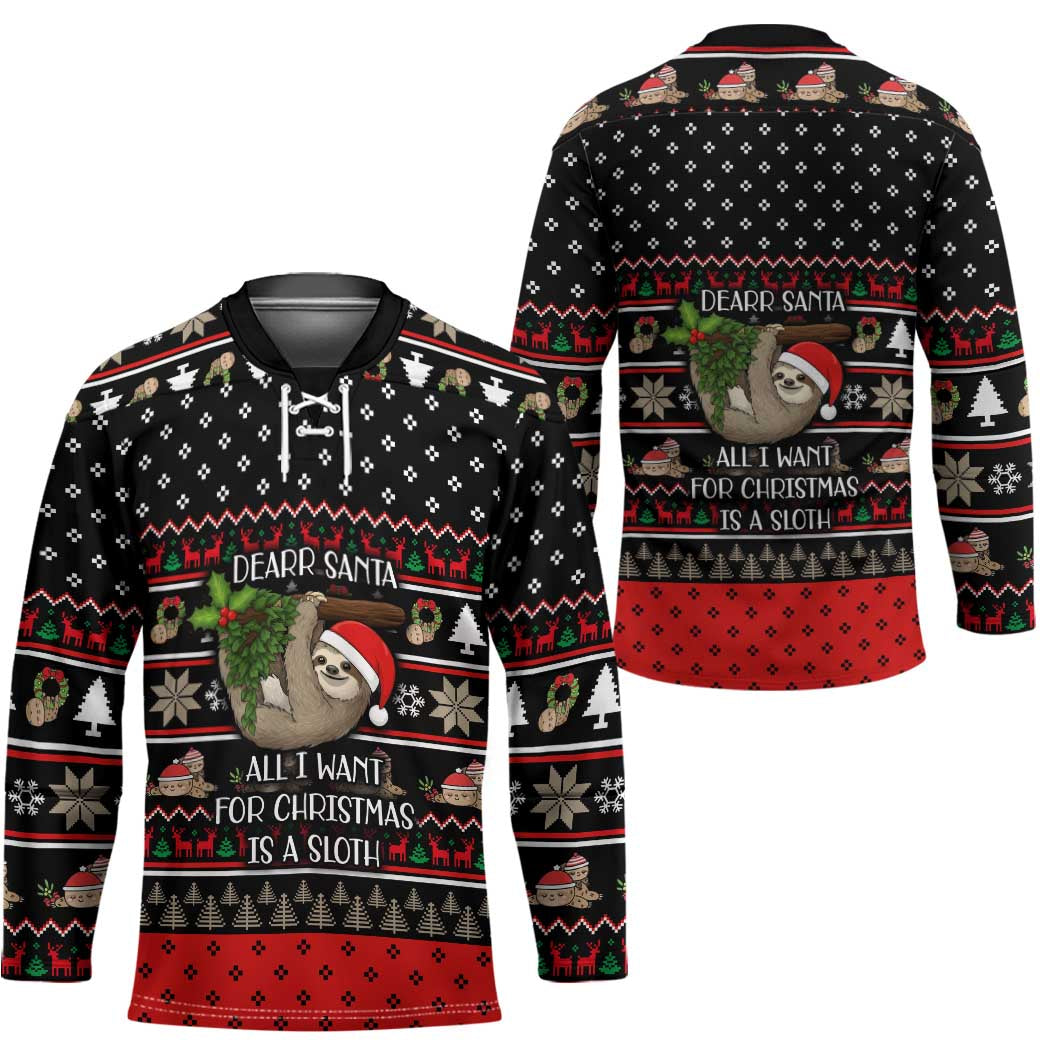 Sloth All I Want For Christmas Hockey Jersey Xmas Holiday Patterns - Wonder Print Shop