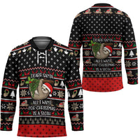 Sloth All I Want For Christmas Hockey Jersey Xmas Holiday Patterns - Wonder Print Shop