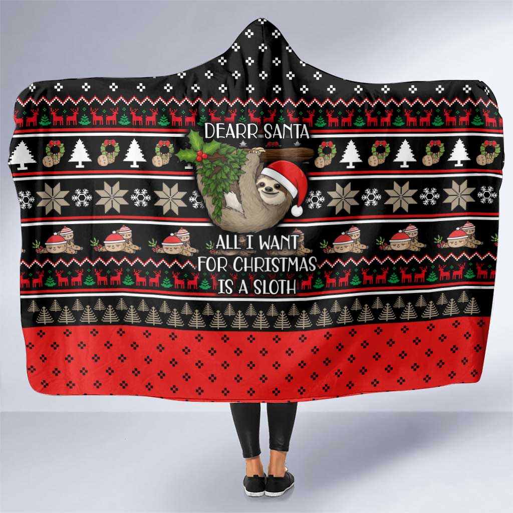 Sloth All I Want For Christmas Hooded Blanket Xmas Holiday Patterns - Wonder Print Shop