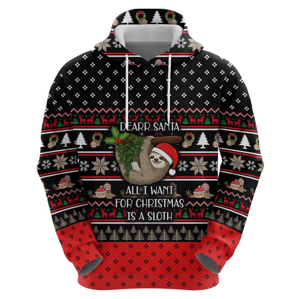 Sloth All I Want For Christmas Hoodie Xmas Holiday Patterns - Wonder Print Shop