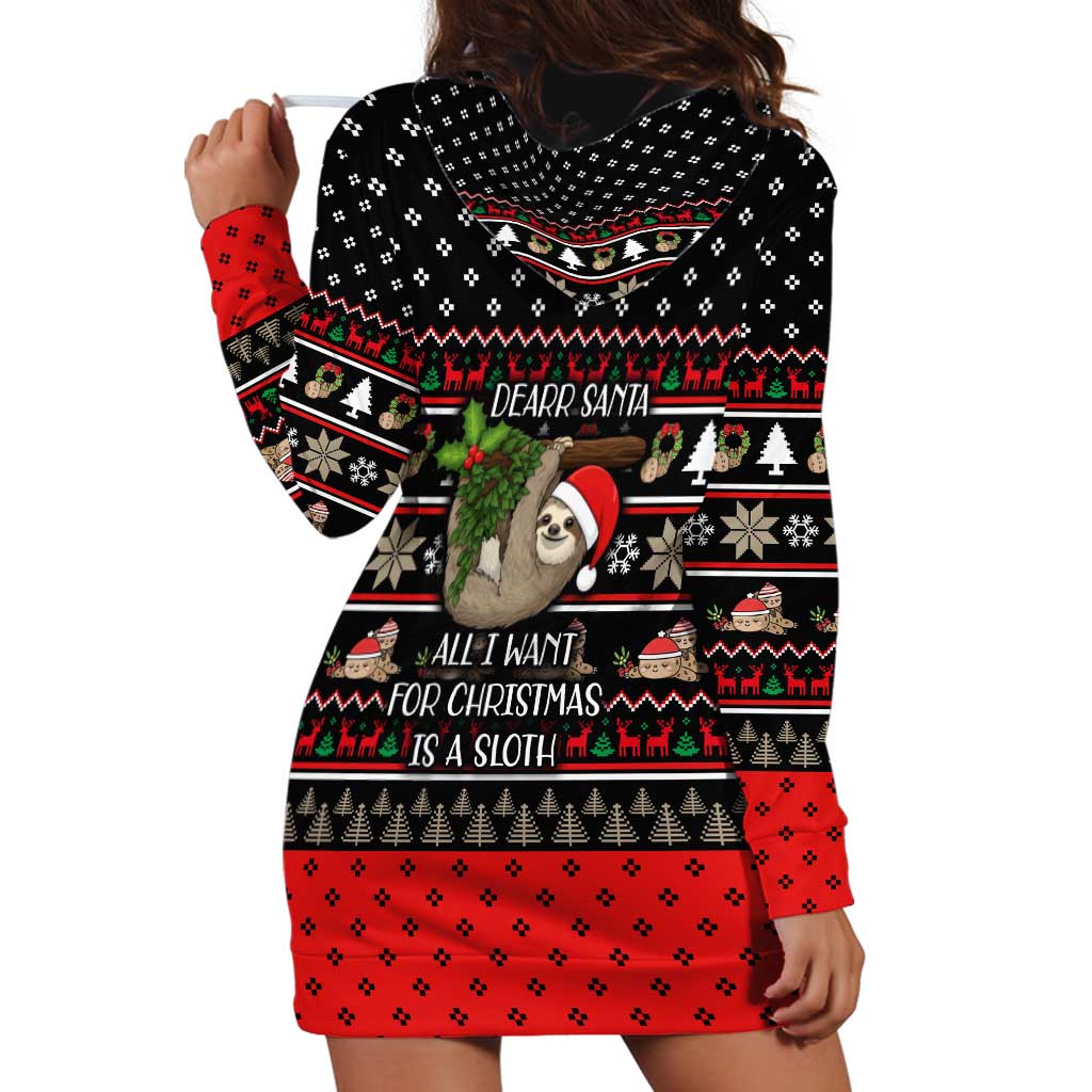 Sloth All I Want For Christmas Hoodie Dress Xmas Holiday Patterns - Wonder Print Shop