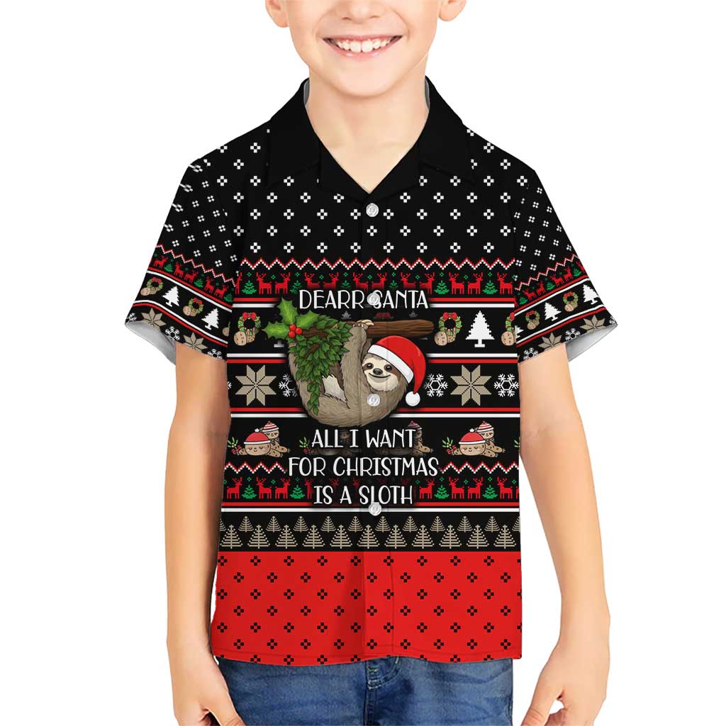 Sloth All I Want For Christmas Kid Hawaiian Shirt Xmas Holiday Patterns - Wonder Print Shop