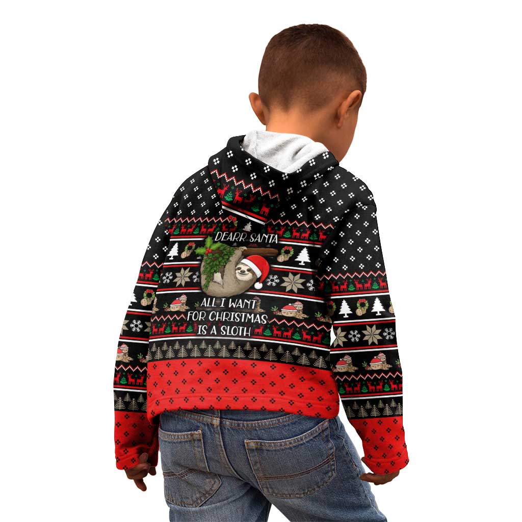 Sloth All I Want For Christmas Kid Hoodie Xmas Holiday Patterns - Wonder Print Shop