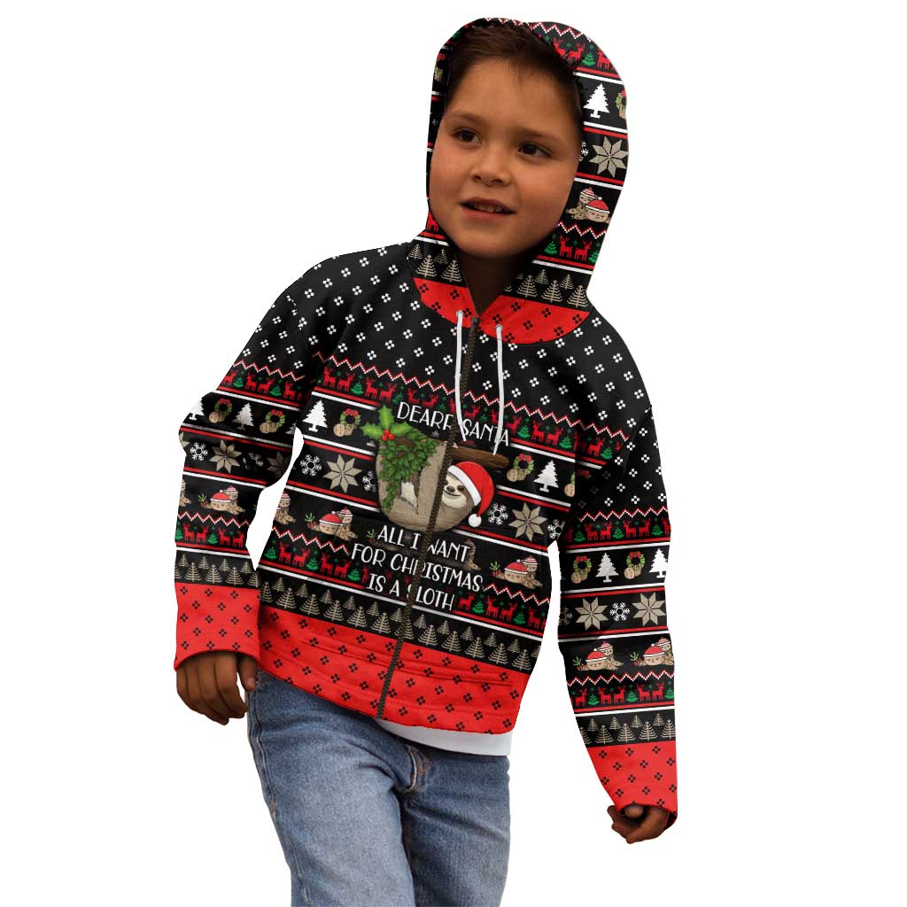 Sloth All I Want For Christmas Kid Hoodie Xmas Holiday Patterns - Wonder Print Shop