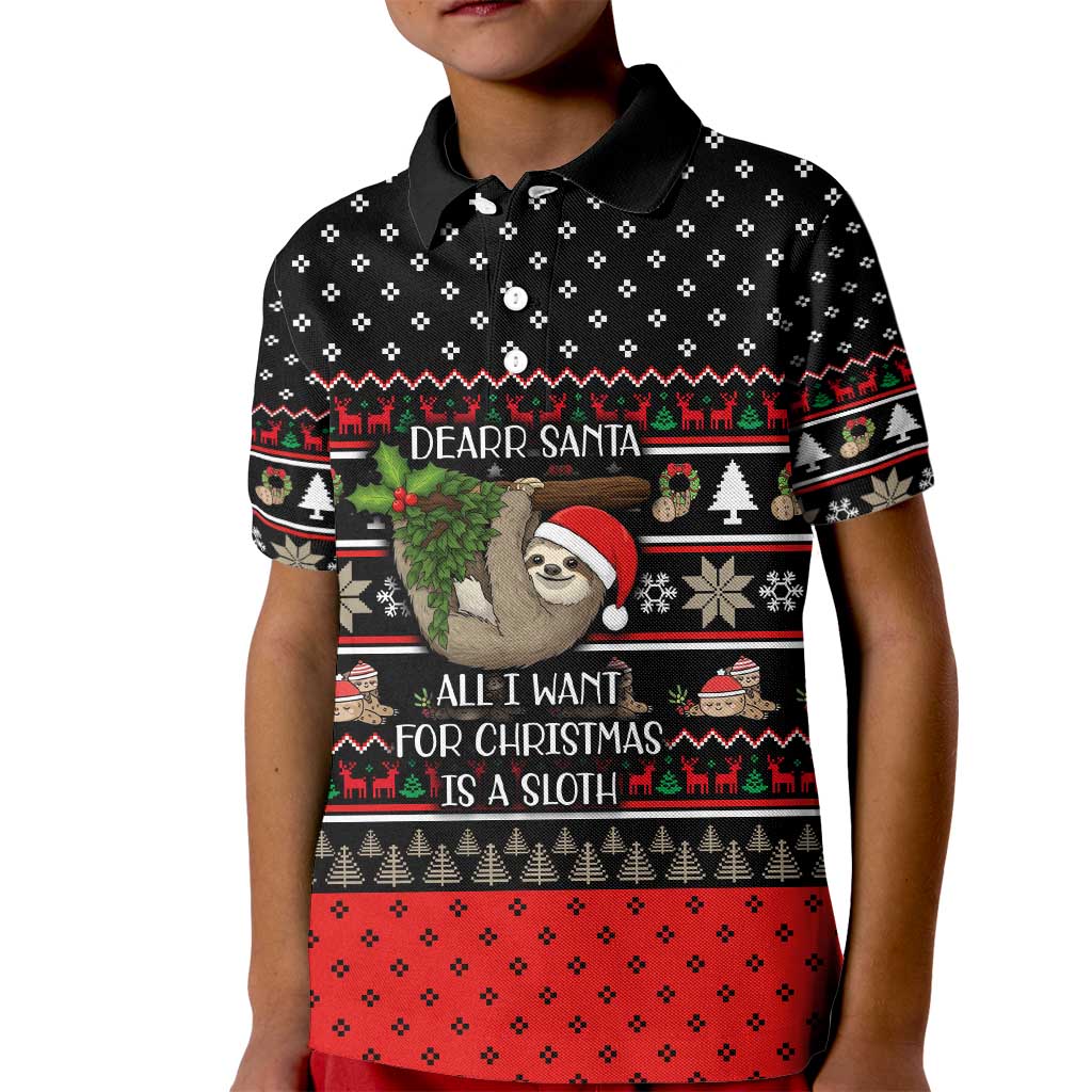 Sloth All I Want For Christmas Kid Polo Shirt Xmas Holiday Patterns - Wonder Print Shop