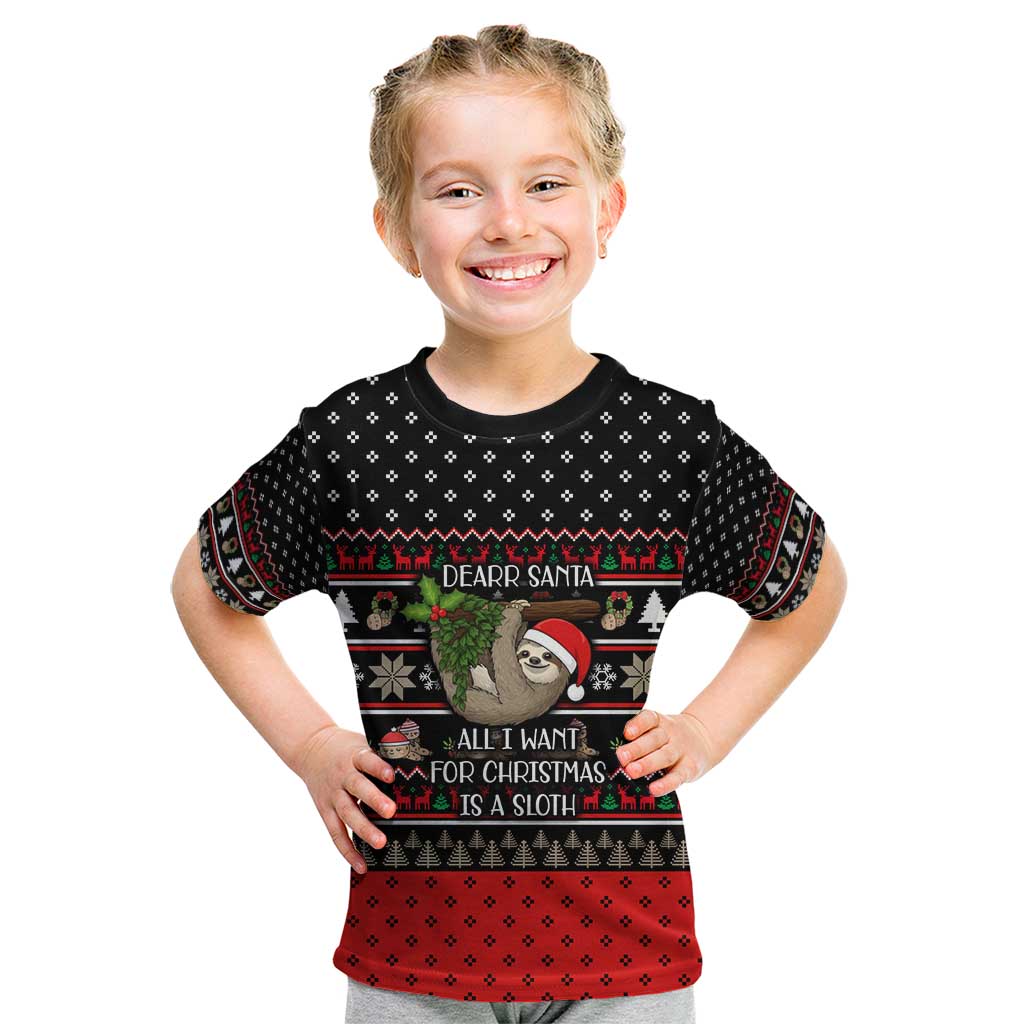 Sloth All I Want For Christmas Kid T Shirt Xmas Holiday Patterns - Wonder Print Shop