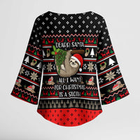 Sloth All I Want For Christmas Kimono Sleeve Blouse Xmas Holiday Patterns - Wonder Print Shop