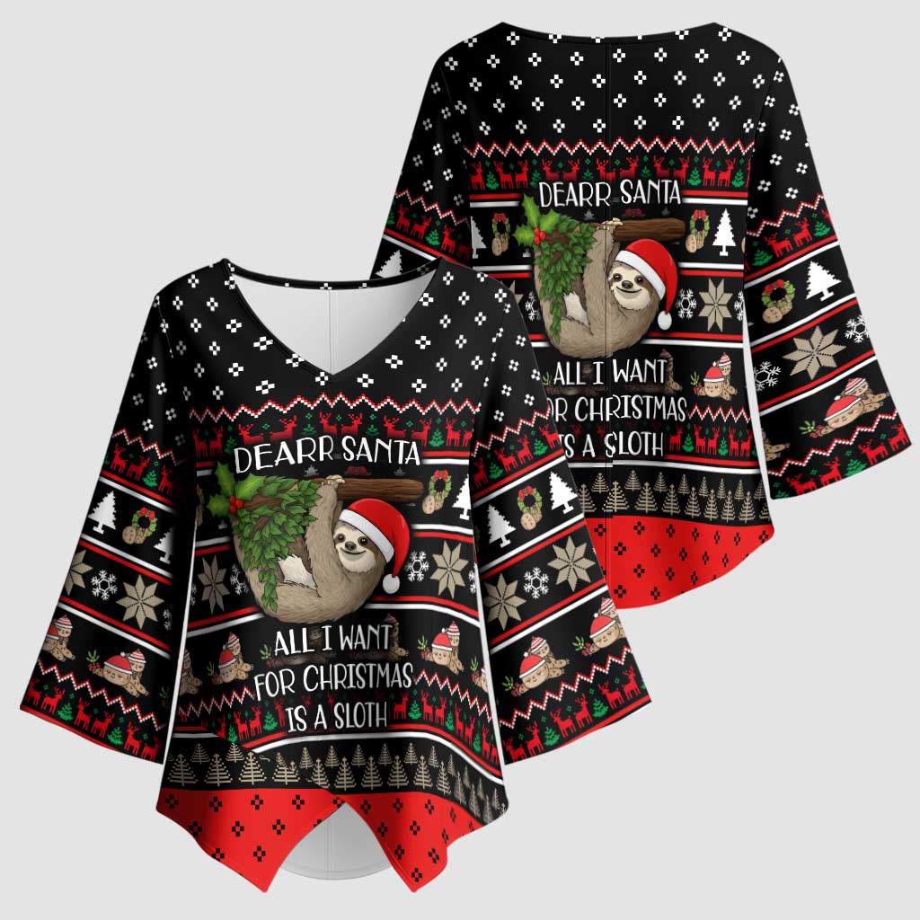 Sloth All I Want For Christmas Kimono Sleeve Blouse Xmas Holiday Patterns - Wonder Print Shop