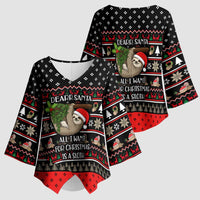 Sloth All I Want For Christmas Kimono Sleeve Blouse Xmas Holiday Patterns - Wonder Print Shop