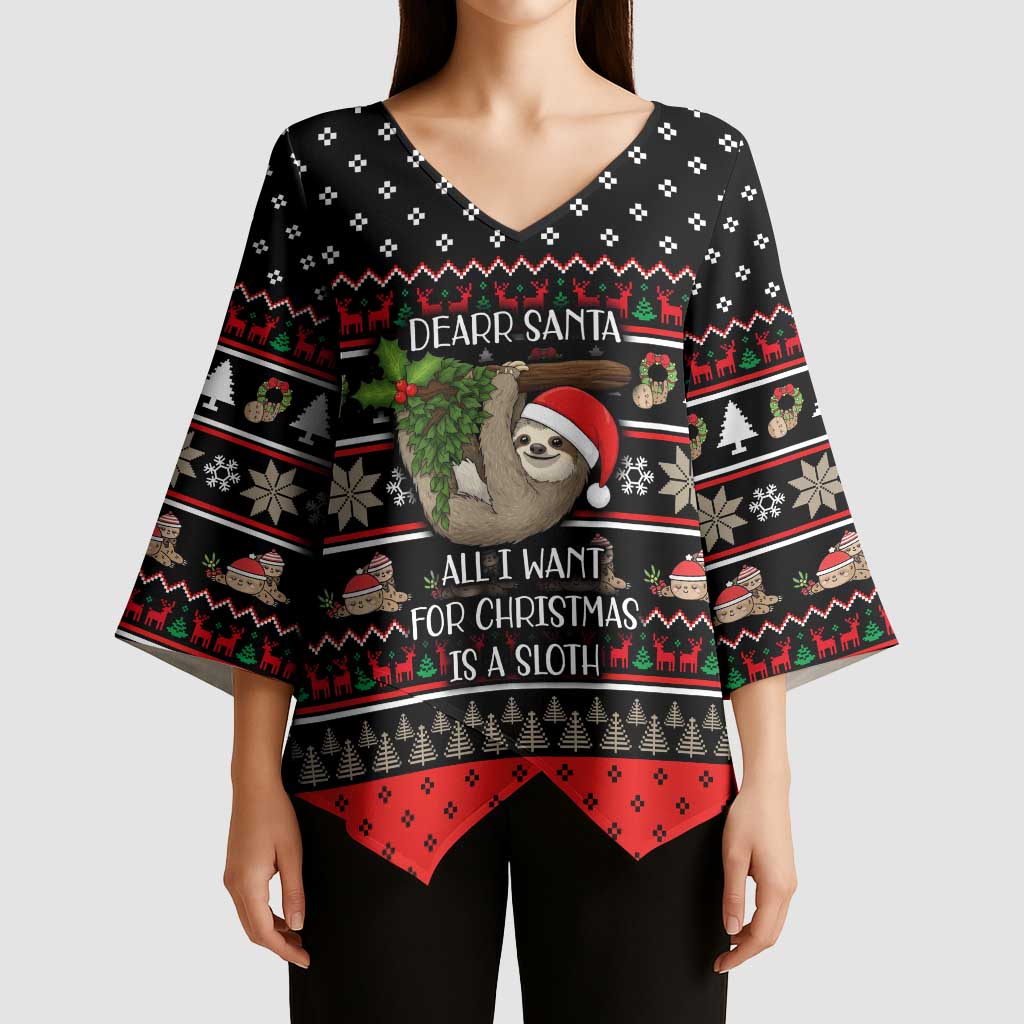 Sloth All I Want For Christmas Kimono Sleeve Blouse Xmas Holiday Patterns - Wonder Print Shop