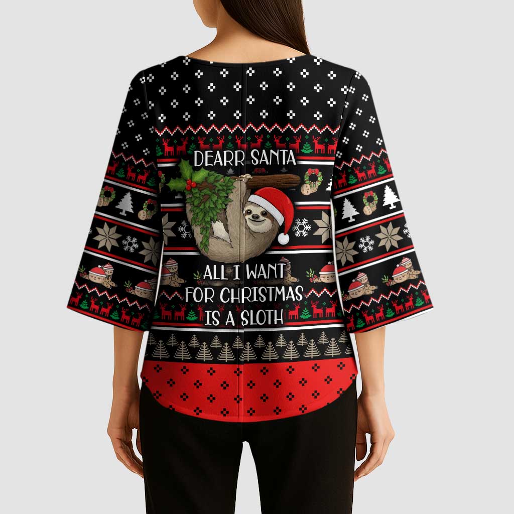 Sloth All I Want For Christmas Kimono Sleeve Blouse Xmas Holiday Patterns - Wonder Print Shop