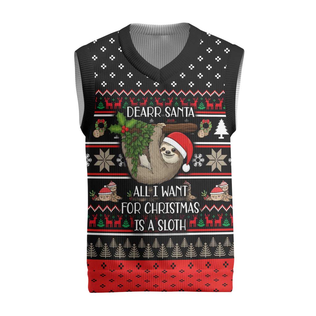 Sloth All I Want For Christmas Knitted V-Neck Vest Xmas Holiday Patterns - Wonder Print Shop