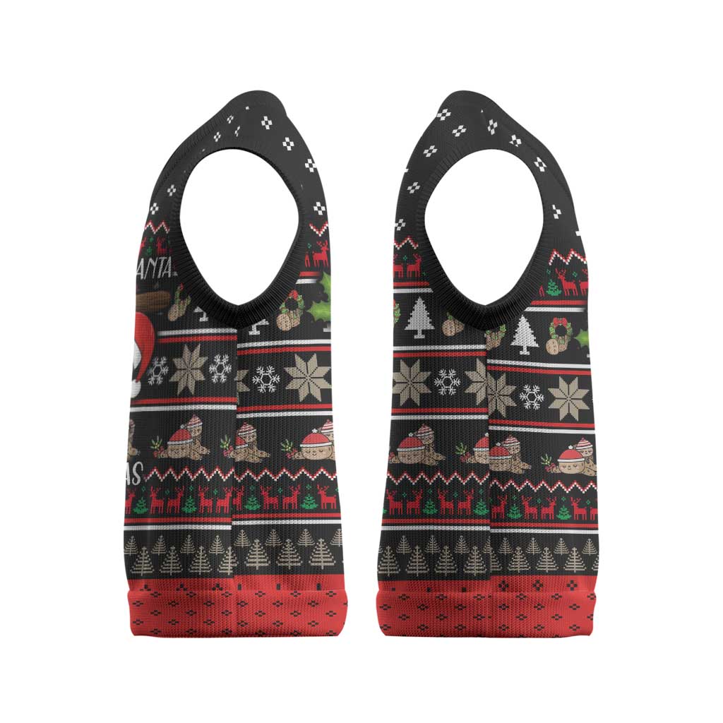 Sloth All I Want For Christmas Knitted V-Neck Vest Xmas Holiday Patterns - Wonder Print Shop